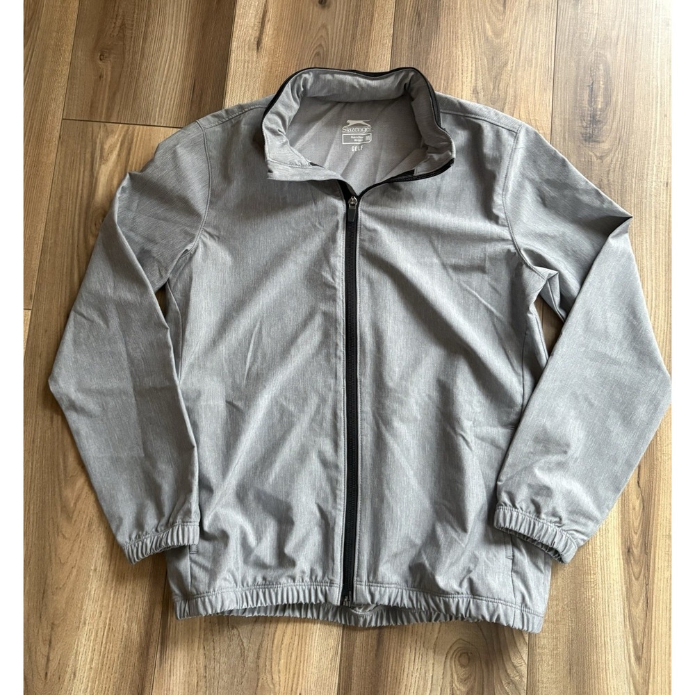 Slazenger Golf Windbreaker Womens Size Medium Gray Full Zip Hooded Stowable